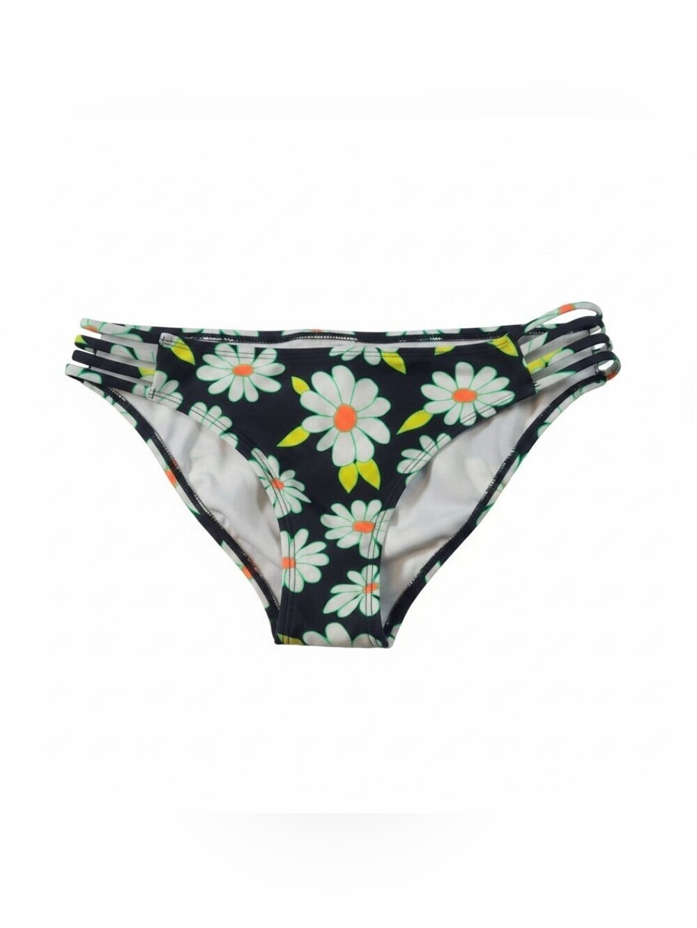 Salt & Cove Womens Floral Bikini Bottoms Black with White & Green Daisies M